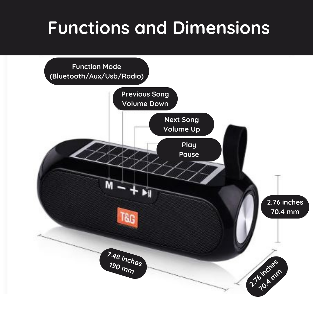 Solar Bluetooth Speaker – Portable Outdoor Wireless Speaker with Solar Charging, Enhanced Stereo Sound & Long Battery Life