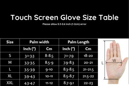 Touchscreen Glove Size Table